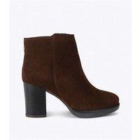 Kurt Geiger Sage Suede Block Heel Ankle Boots Brown