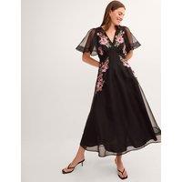 Monsoon Embroidered V-Neck Midi Tea Dress Black Mix