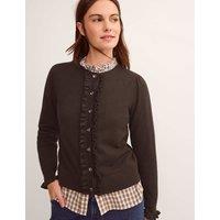 Monsoon Crew Neck Ruffle Button Front Cardigan Chocolate