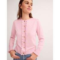 Monsoon Crew Neck Ruffle Button Front Cardigan Pink