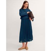 Monsoon Round Neck Pleated Midi Skater Dress Teal
