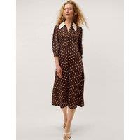 Monsoon Jersey Printed Midi Shirt Dress Chocolate
