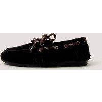 Monsoon Suede Slip On Tassel Flat Loafers Black