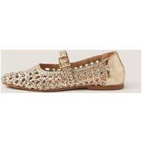 Monsoon Leather Metallic Woven Flat Ballet Pumps Silver