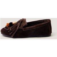 Monsoon Suede Slip On Tassel Flat Loafers Chocolate