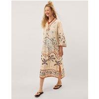 Monsoon Pure Cotton Printed Beach Cover Up Kaftan Ivory Mix