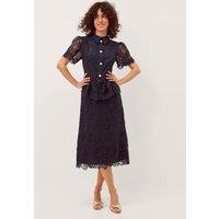 Monsoon Lace Embroidered Floral Midaxi Shirt Dress Navy