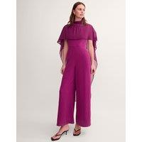 Monsoon High Neck Cape Detail Waisted Jumpsuit Purple