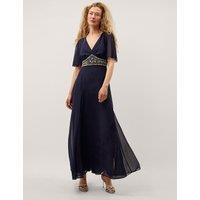 Monsoon Embellished V-Neck Maxi Skater Dress Navy Mix