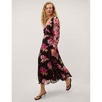 Monsoon Floral V-Neck Maxi Tea Dress Black Mix