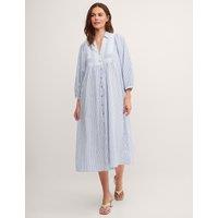 Monsoon Pure Cotton Striped Midi Smock Dress Blue Mix