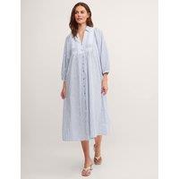 Monsoon Pure Cotton Striped Midi Smock Dress Blue Mix