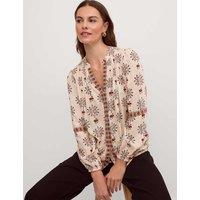 Monsoon Floral Notch Neck Button Through Shirt Ivory Mix