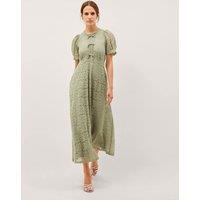 Monsoon Cotton Blend Lace Puff Sleeve Midaxi Tea Dress Light Green