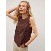 Monsoon Pure Cotton Broderie Detail Vest Brown