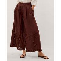 Monsoon Pure Cotton Wide Leg Trousers Brown
