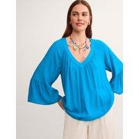 Monsoon Textured V-Neck Flute Sleeve Popover Blouse Teal