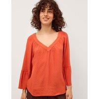 Monsoon Textured V-Neck Flute Sleeve Popover Blouse Orange