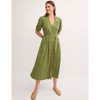Monsoon Jersey Polka Dot Belted Midi Shirt Dress Green Mix