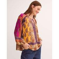 Monsoon Paisley Smocked Blouson Sleeve Blouse Pink Mix