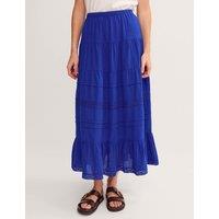 Monsoon Pure Cotton Lace Trim Maxi Tiered Skirt Dark Blue