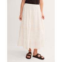 Monsoon Pure Cotton Lace Trim Maxi Tiered Skirt White