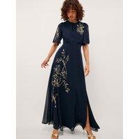 Monsoon Floral Sequin Embellished Maxi Tea Dress Navy