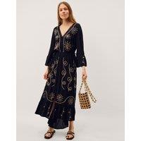 Monsoon Embroidered Tiered Beach Cover Up Kaftan Black
