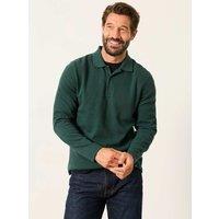 FatFace Cotton Rich Ribbed Long Sleeve Polo Shirt Dark Green
