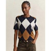GANT Pure Merino Wool Argyle Knitted Top Navy Mix