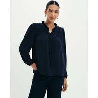 Finery London Shirred Tie Neck Blouse Navy