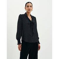 Finery London Polka Dot Tie Neck Button Through Blouse Black Mix