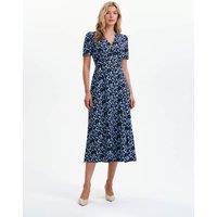 Finery London Floral V-Neck Midi Waisted Dress Blue Mix