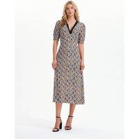 Finery London Floral Lace Trim Midi Waisted Dress Black Mix