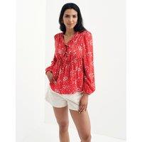Finery London Printed Tie Neck Top Red Mix