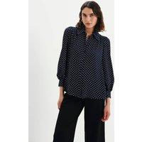 Finery London Crepe Polka Dot Button Through Blouse Navy Mix