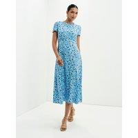 Finery London Ditsy Floral Midi Waisted Dress Blue Mix