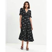 Finery London Floral Button Through Tiered Midi Tea Dress Black Mix