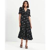 Finery London Floral Button Through Tiered Midi Tea Dress Black Mix