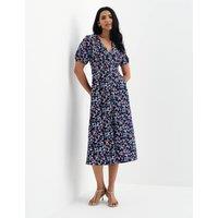 Finery London Floral Button Through Midi Waisted Dress Navy Mix