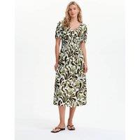 Finery London Palm Print V-Neck Midi Waisted Dress Green Mix