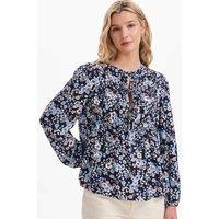 Finery London Floral Tie Neck Top Blue Mix