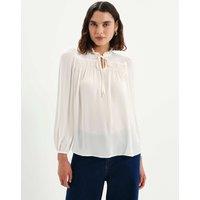 Finery London Shirred Tie Neck Blouse Ivory