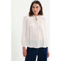 Finery London Shirred Tie Neck Blouse Ivory