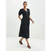 Finery London Pure Cotton Polka Dot V-Neck Midi Dress Black Mix