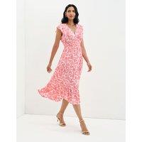 Finery London Voile Printed V-Neck Midi Tiered Dress Pink Mix