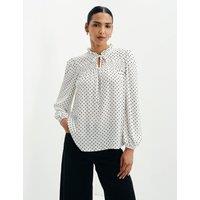 Finery London Polka Dot Shirred Tie Neck Blouse Ivory Mix