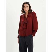 Finery London Tie Neck Button Through Blouson Sleeve Blouse Burgundy