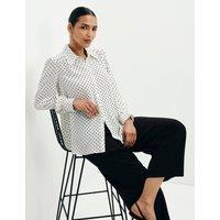 Finery London Polka Dot Tie Neck Button Through Blouse Ivory Mix