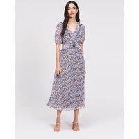Finery London Floral Chiffon Ruffle Midi Skater Dress Blue Mix